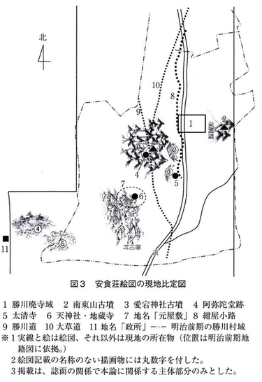 図3 安食荘絵図の現地比定図