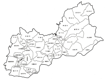 図1 春日井市域における47か村区域図(明治11年12月28日)