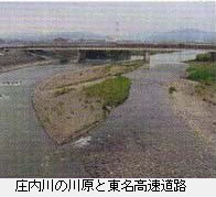 庄内川の川原と東名高速道路