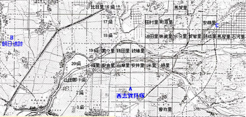 旧春日部郡・山田郡の条里復元図部分(水野時二氏)