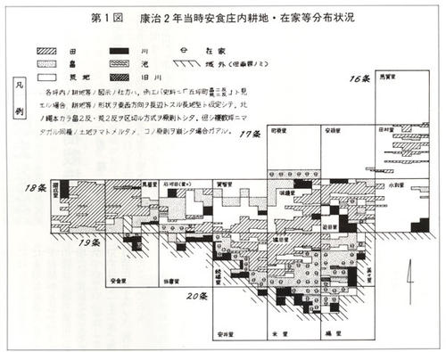 第1図 安食荘内耕地・在家等分布状況