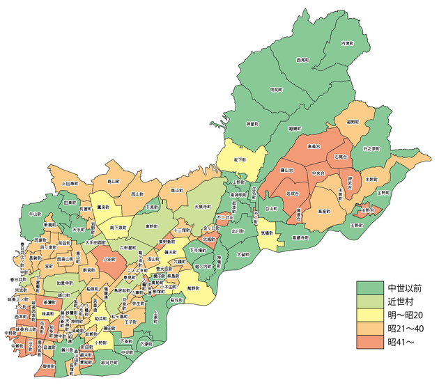 図1　春日井市町名発生時期別図